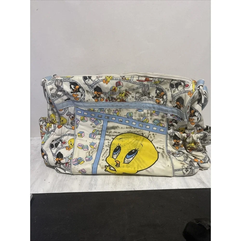 Looney Tunes Vintage Diaper Bag Baby Tweety Bird Bugs Bunny Stains 17